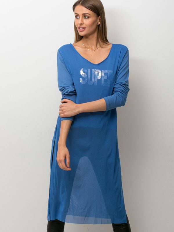 Wholesale Blue blouse with mesh layer