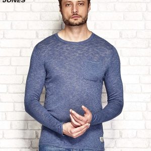 Wholesale Blue melange men's sweater with pocket