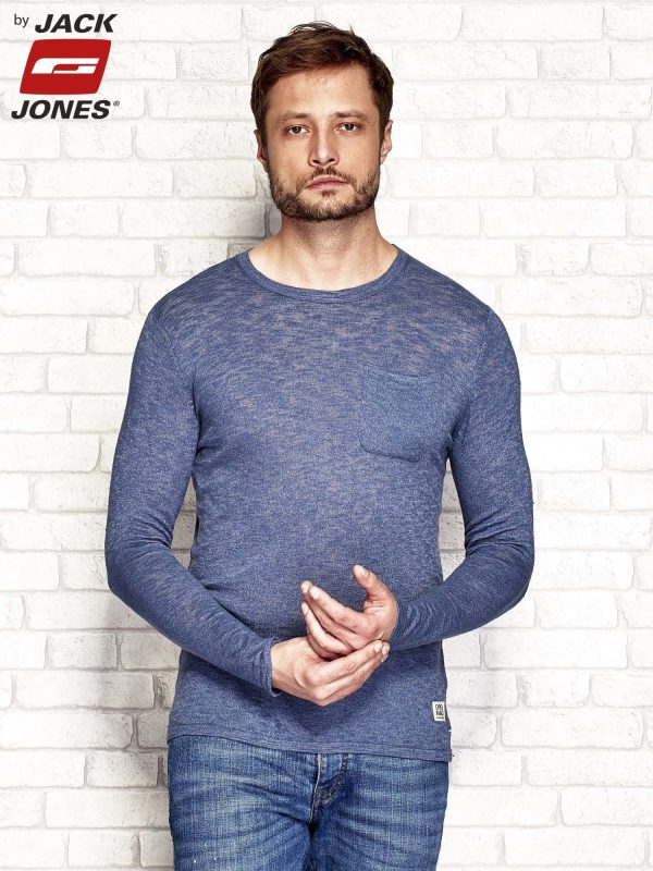 Wholesale Blue melange men's sweater with pocket