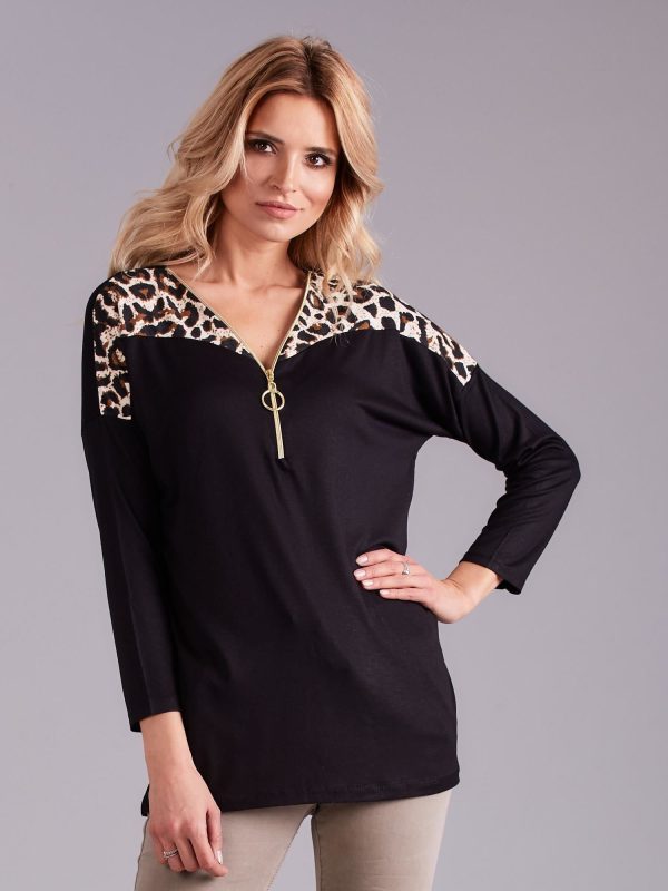 Wholesale Black blouse with zipper