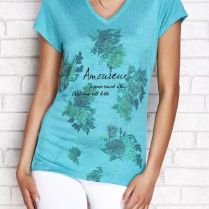 Wholesale T-shirt with floral print green