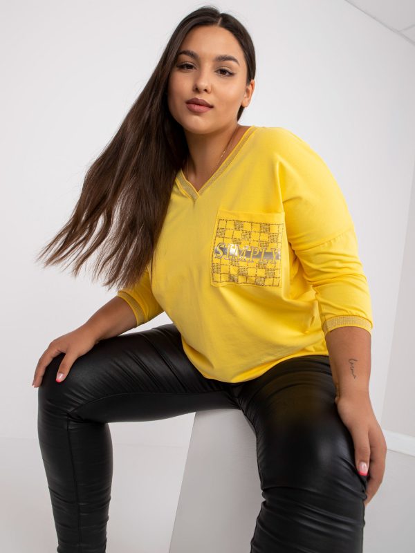 Wholesale Yellow Plus Size Cotton Blouse with Decorative Pocket