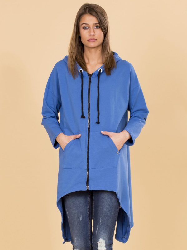 Wholesale Light Blue Asymmetrical Sweatshirt with Hoodie