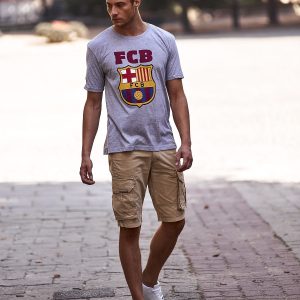 Wholesale Gray T-shirt for men with FC BARCELONA motif