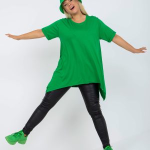 Wholesale Green Asymmetric Plus Size Short Sleeve Tunic