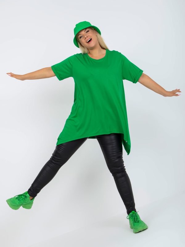 Wholesale Green Asymmetric Plus Size Short Sleeve Tunic