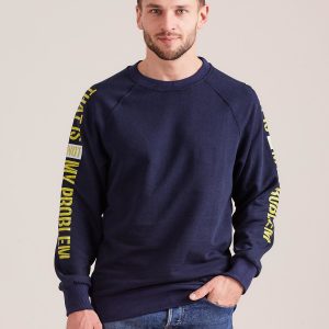 Wholesale Navy blue sweatshirt for men with inscription on the sleeves