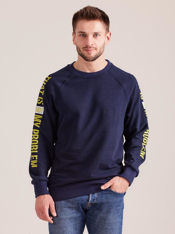 Wholesale Navy blue sweatshirt for men with inscription on the sleeves