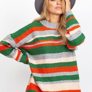 Wholesale Grey oversized sweater with colorful stripes