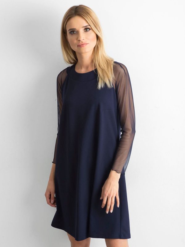 Wholesale Navy blue dress with tie on the back