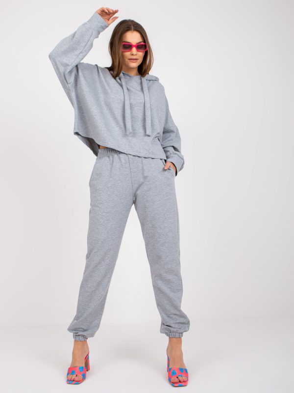 Wholesale Grey melange basic sweatshirt set with trousers