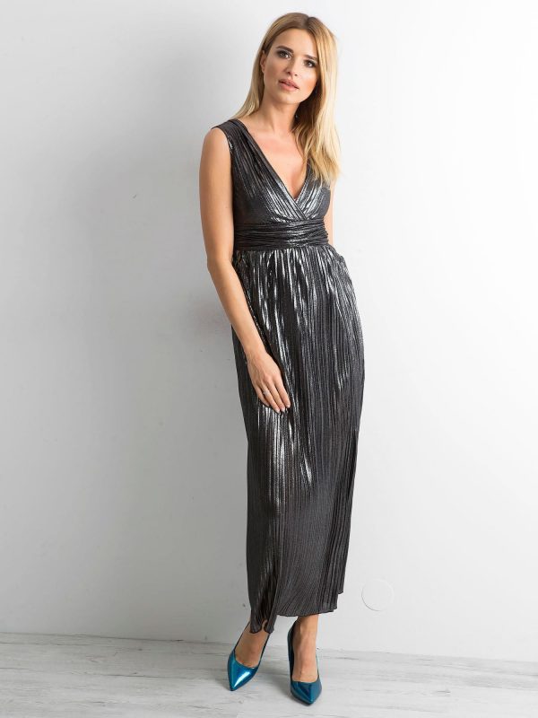 Wholesale Black Pleated Maxi Dress