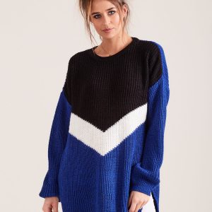 Wholesale Sweater oversize color block blue