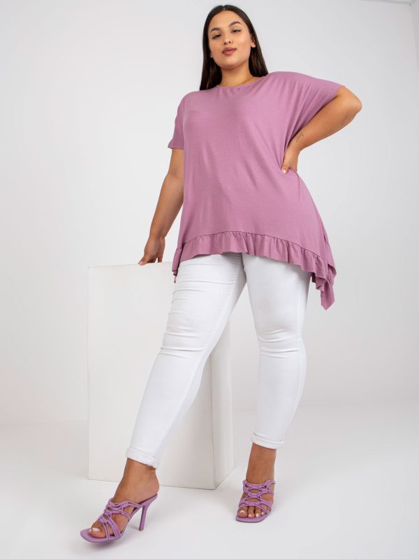 Wholesale Dirty Pink Loose Plus Size Blouse with Ruffle