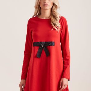 Wholesale Red cotton dress with bow