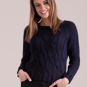 Wholesale Navy blue sweater with braid weaves