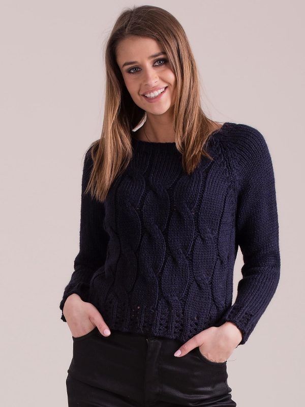 Wholesale Navy blue sweater with braid weaves