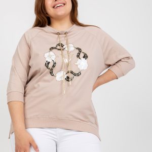 Wholesale Beige plus size cotton blouse with applique