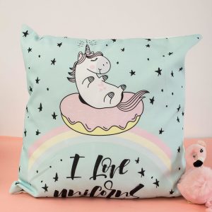 Wholesale Mint decorative pillow with UNICORN print