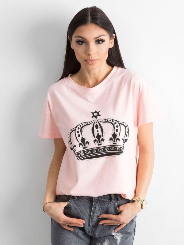 Wholesale Light pink t-shirt with print and applique