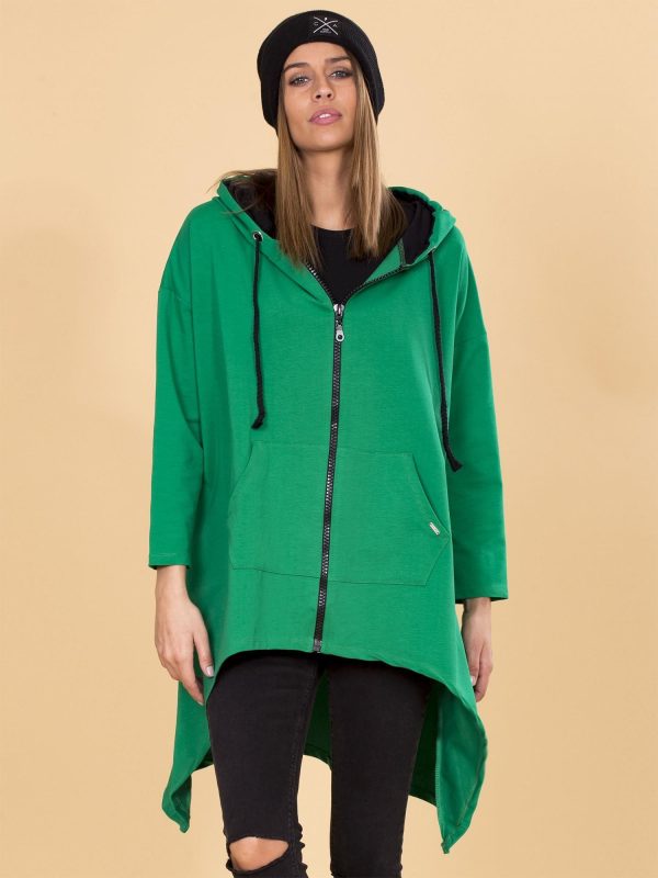 Wholesale Green Asymmetrical Sweatshirt with Hoodie