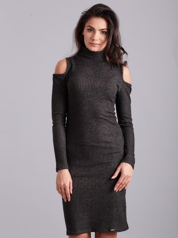 Wholesale Dark Grey Knitted Turtleneck Dress