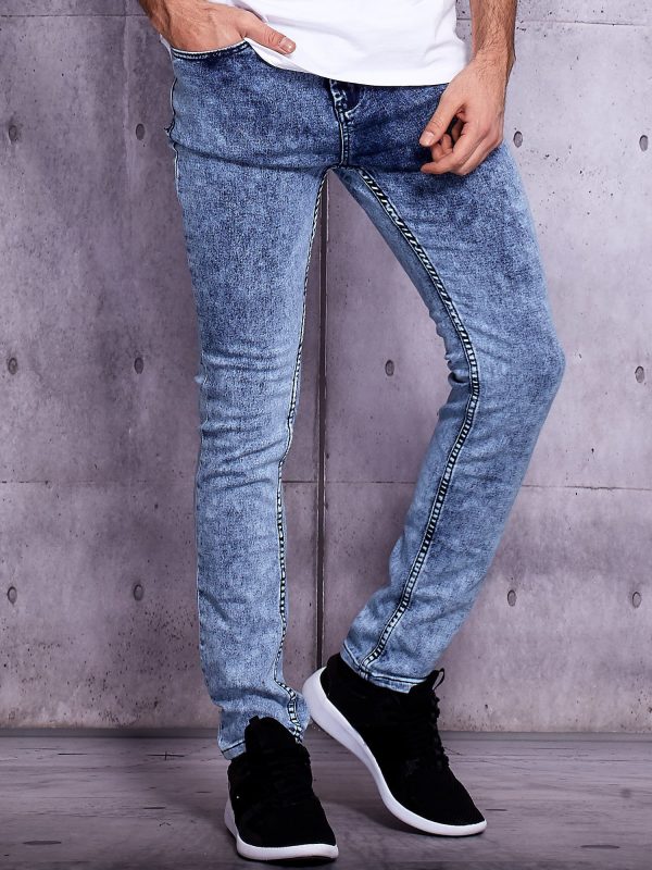 Wholesale Navy Blue Decatized Men's Denim Pants