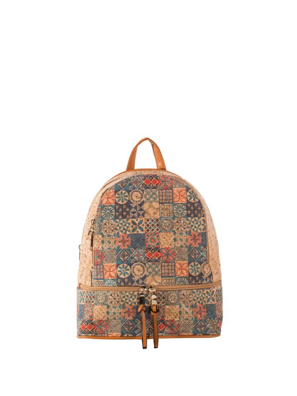 Wholesale Light Brown Patterned Backpack with Zippers