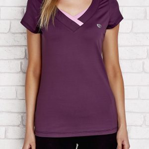 Wholesale T-shirt with triangular neckline dark purple PLUS SIZE