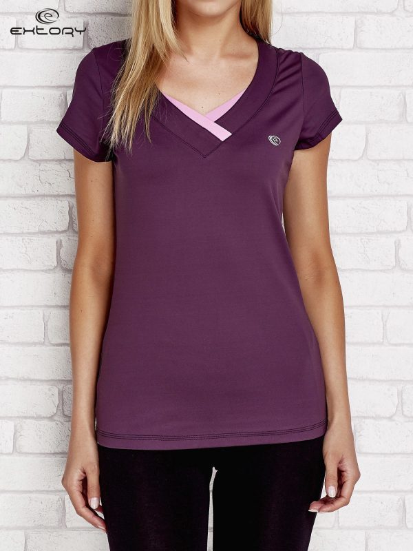 Wholesale T-shirt with triangular neckline dark purple PLUS SIZE