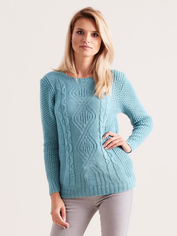 Wholesale Blue knitted sweater with braids