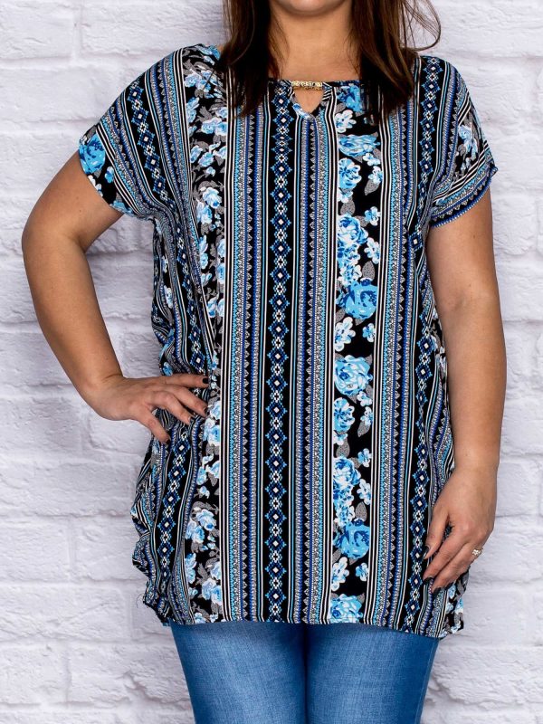 Wholesale Blue shirt blouse with ethnic motifs