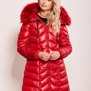 Wholesale Red quilted jacket for winter with hood