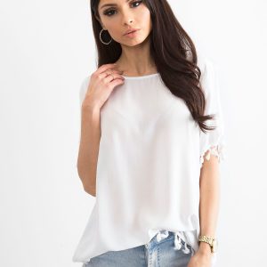 Wholesale Women's blouse with pomponics white