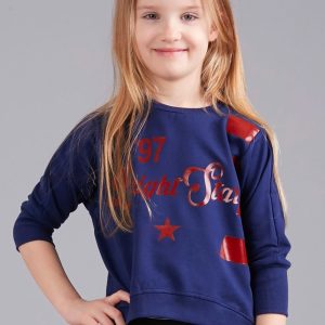 Wholesale Navy blue short sweatshirt with print for girl