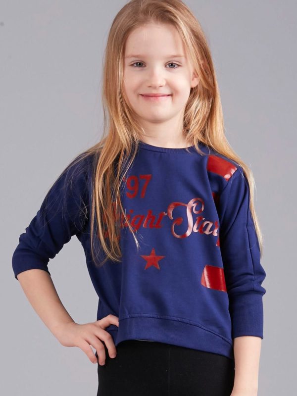 Wholesale Navy blue short sweatshirt with print for girl