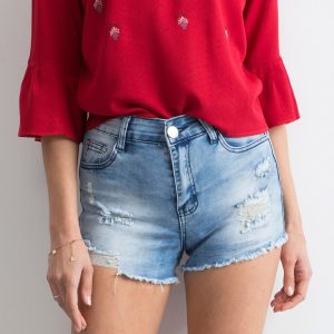 Wholesale Blue denim shorts with abrasions