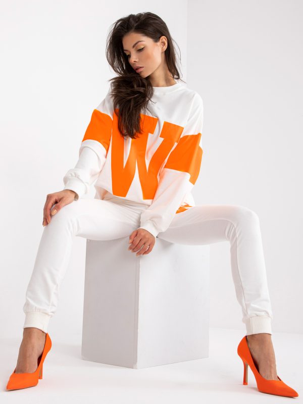 Wholesale White and orange cotton sweatshirt set