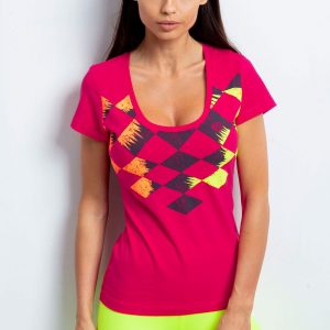 Wholesale Dark pink t-shirt with colorful diamonds print