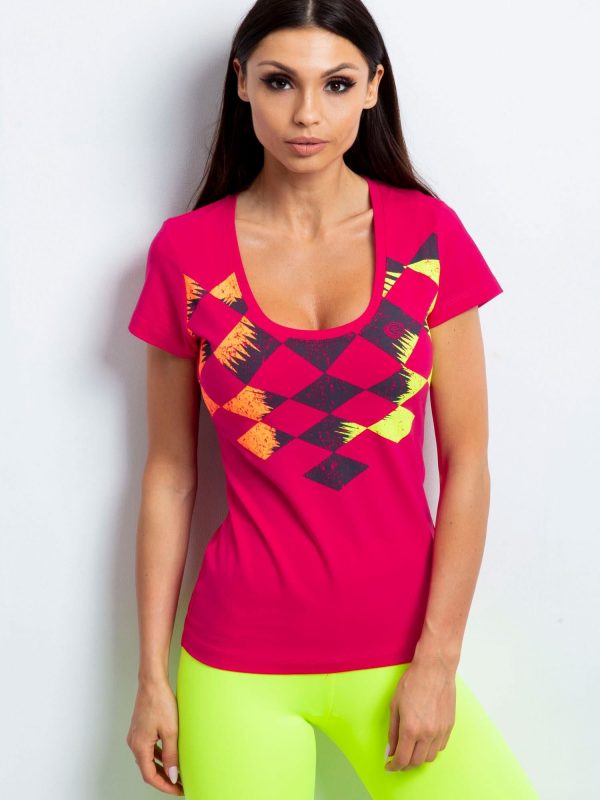 Wholesale Dark pink t-shirt with colorful diamonds print