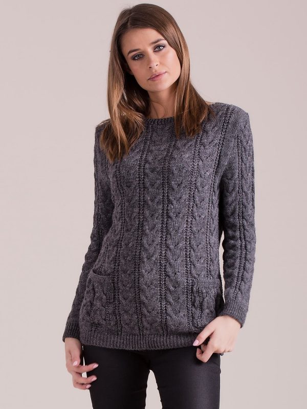 Wholesale Dark grey sweater with braids with pockets