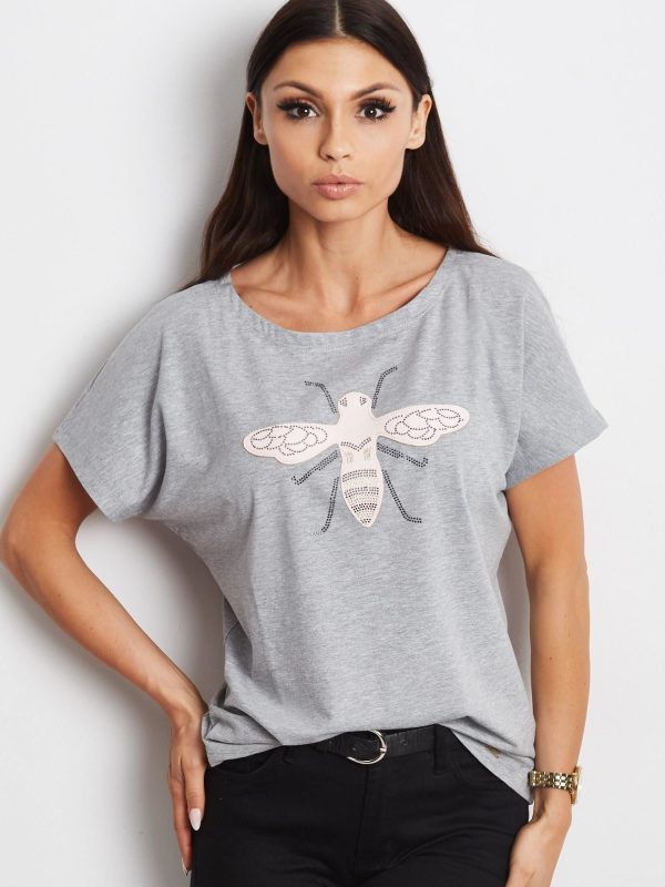 Wholesale Women's T-shirt with insect print grey