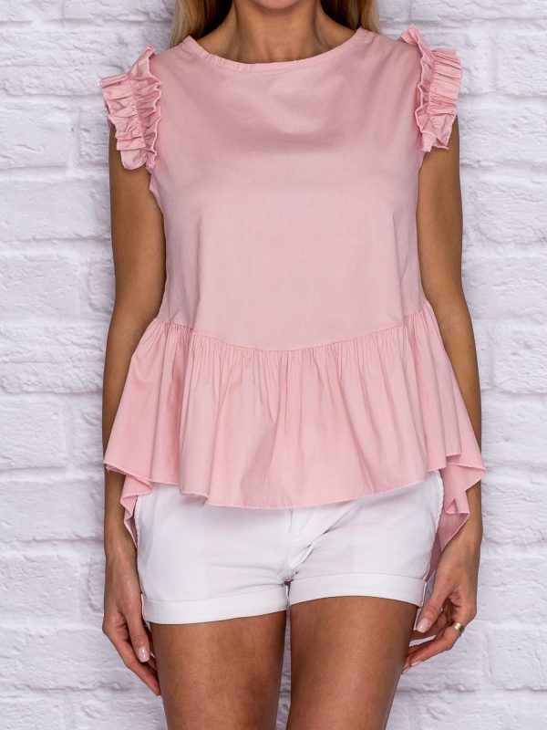 Wholesale Women's blouse with wide flounce at the bottom light pink