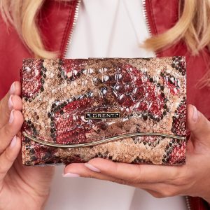 Wholesale Women's genuine leather wallet with snake leather motif red