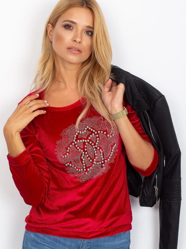 Wholesale Red velvet sweatshirt for women with applique