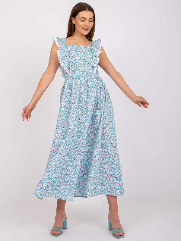 Wholesale Light Blue Cotton Maxi Dress with Prints