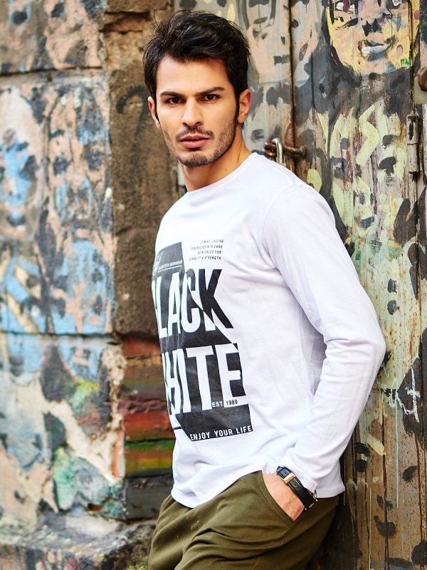 Wholesale Men's blouse with lettering print white