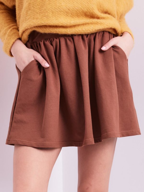 Wholesale Brown flared sweatshirt skirt with pockets