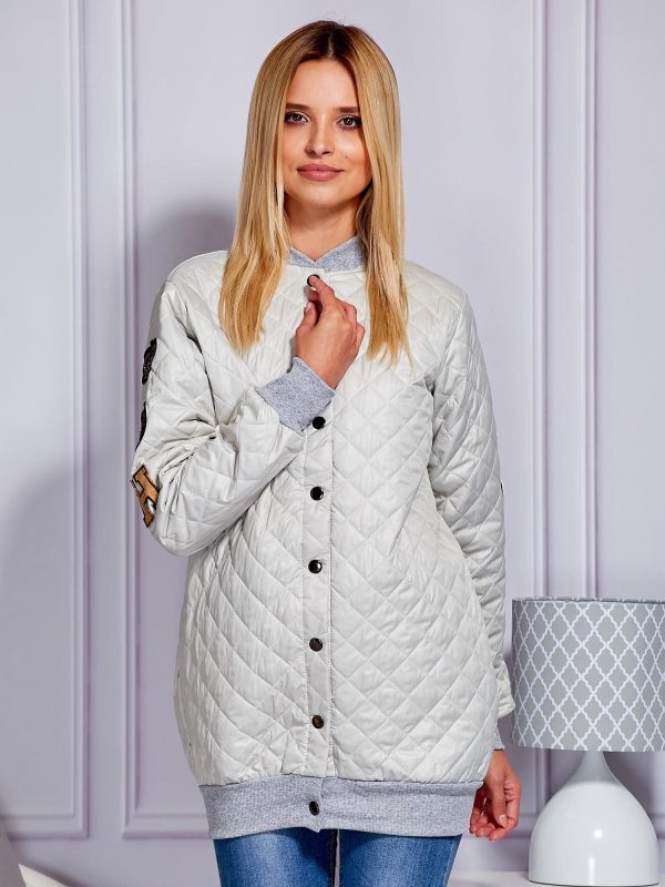 Wholesale Quilted bomber jacket with stripes light grey