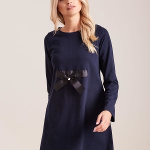 Wholesale Navy blue cotton dress with bow